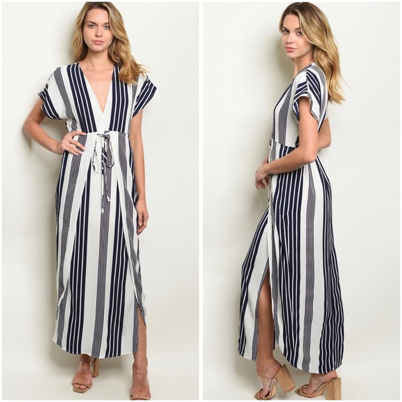 Dresses Navy White Striped Kimono Sleeve Maxi Dress Poshmark
